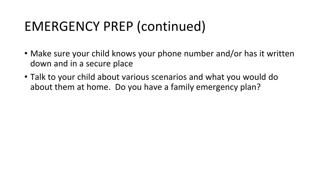 emergency prep continued