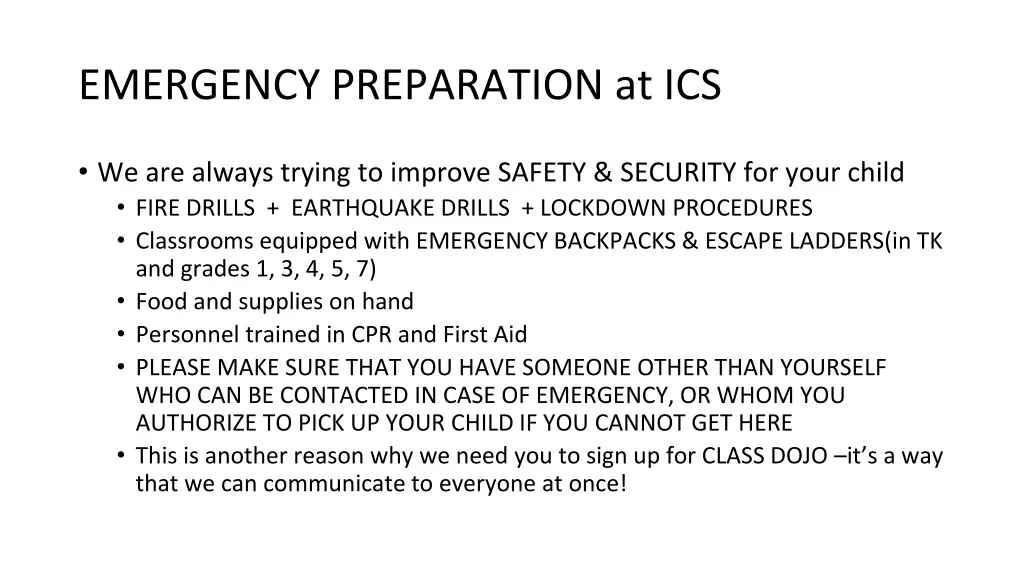 emergency preparation at ics