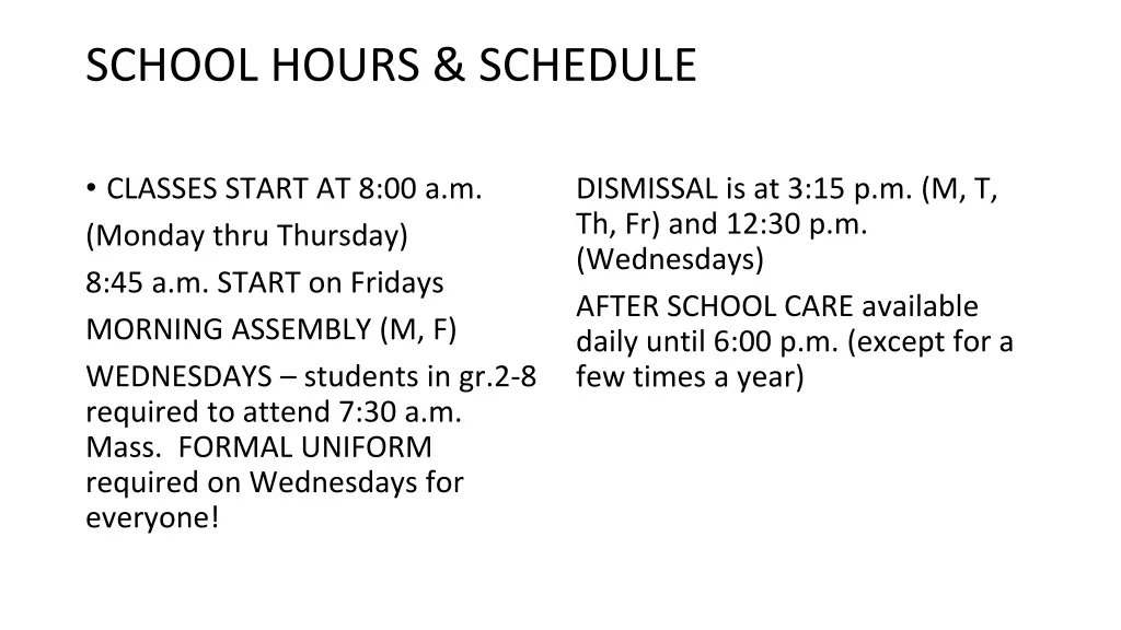 school hours schedule