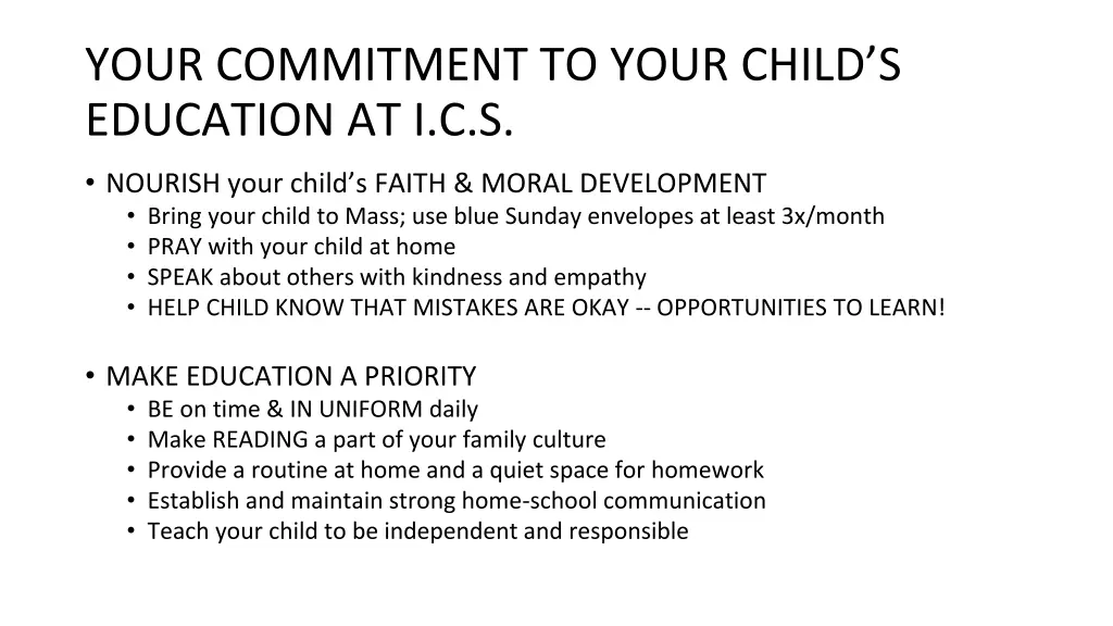 your commitment to your child s education at i c s