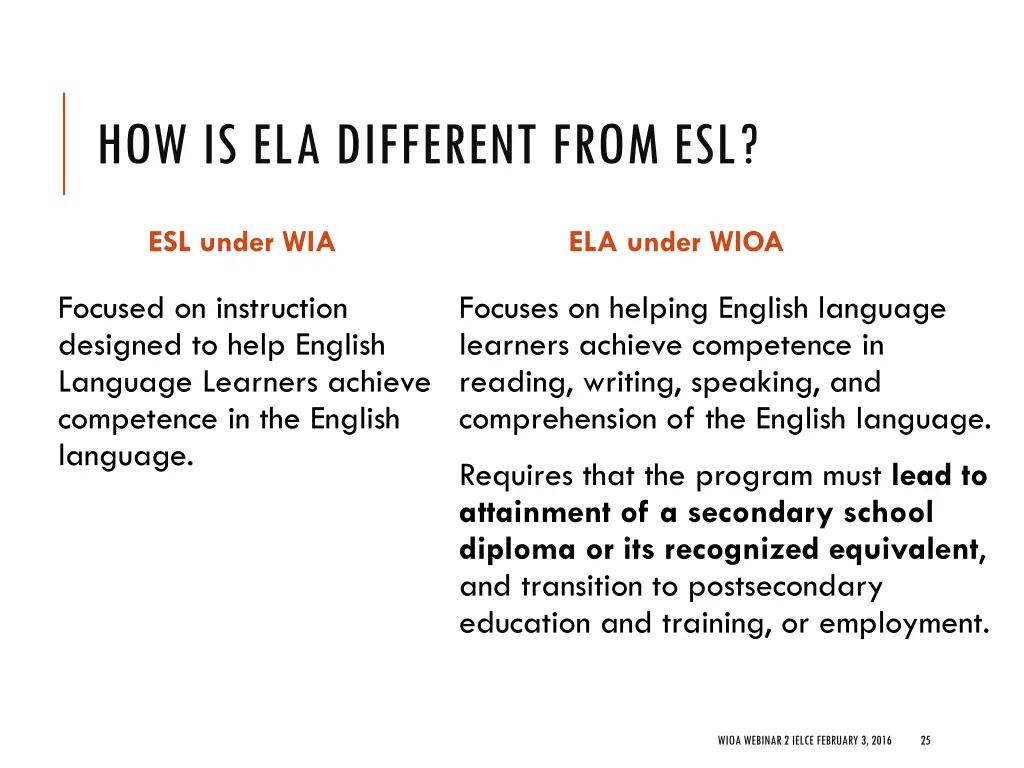 how is ela different from esl 6