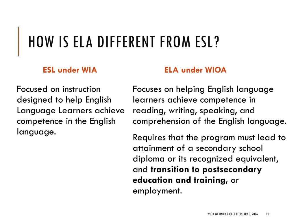 how is ela different from esl 7