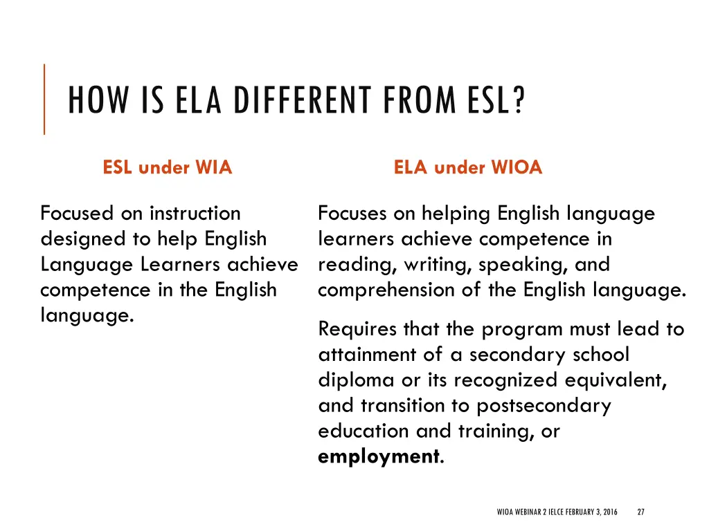 how is ela different from esl 8