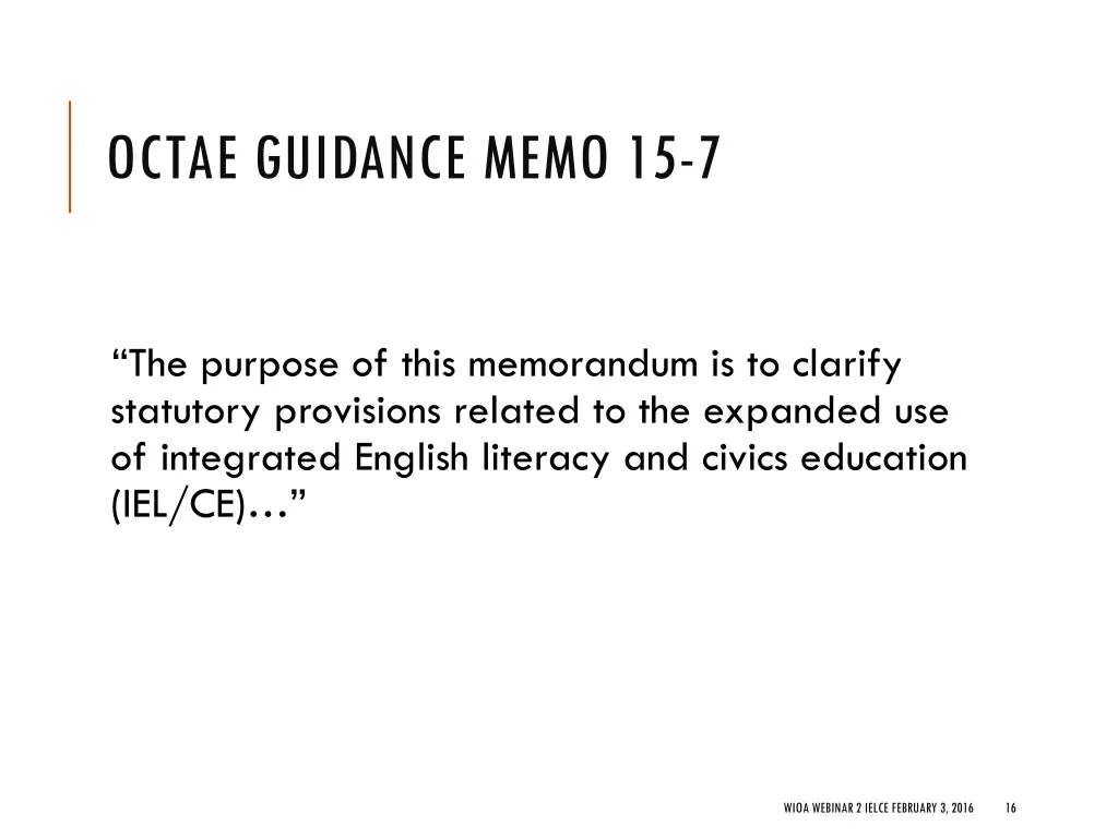 octae guidance memo 15 7 3
