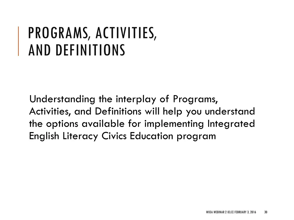 programs activities and definitions