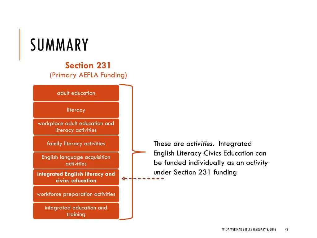 summary 7 section 231 primary aefla funding
