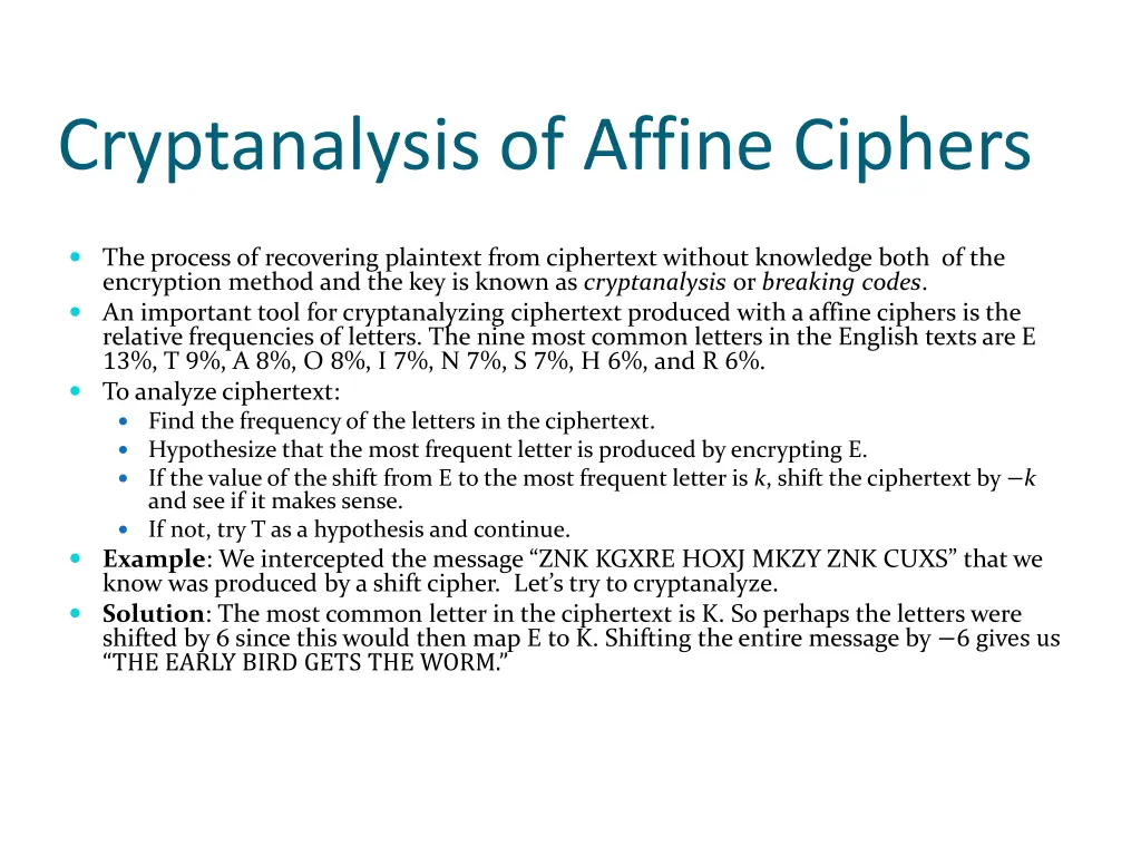 cryptanalysis of affine ciphers