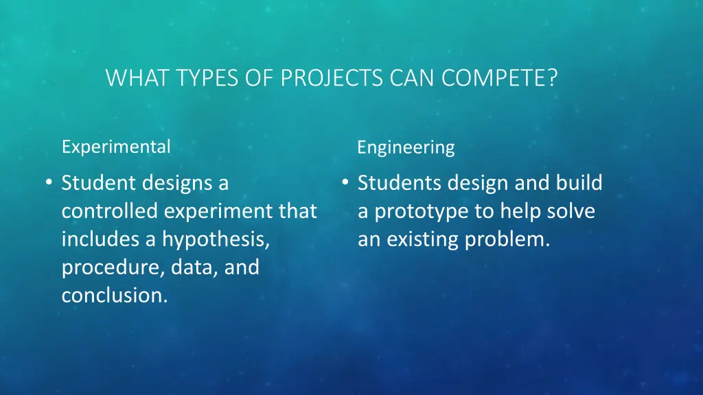 what types of projects can compete