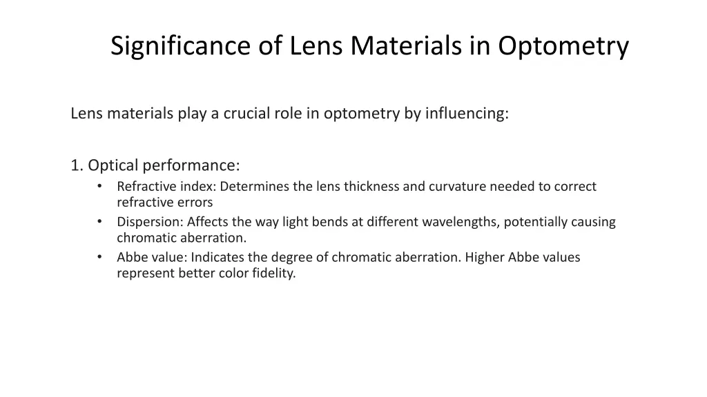 significance of lens materials in optometry