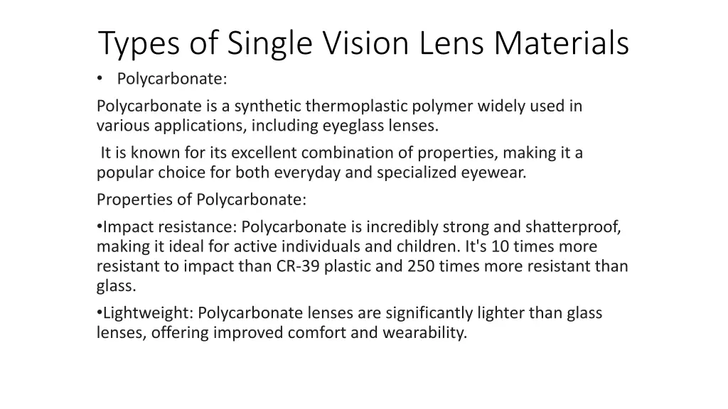 types of single vision lens materials 2