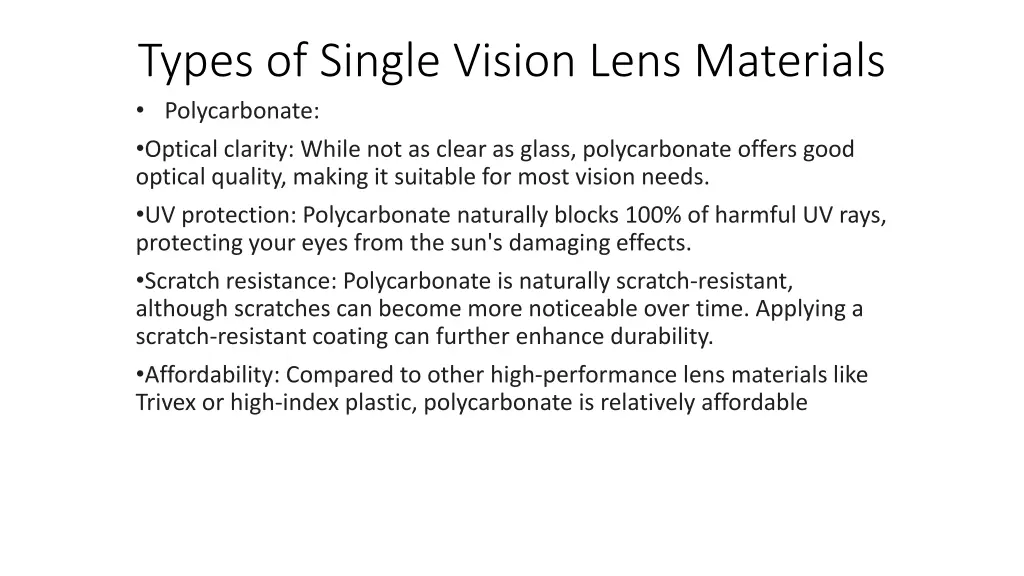 types of single vision lens materials 3