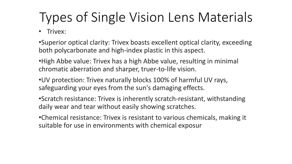 types of single vision lens materials trivex 1