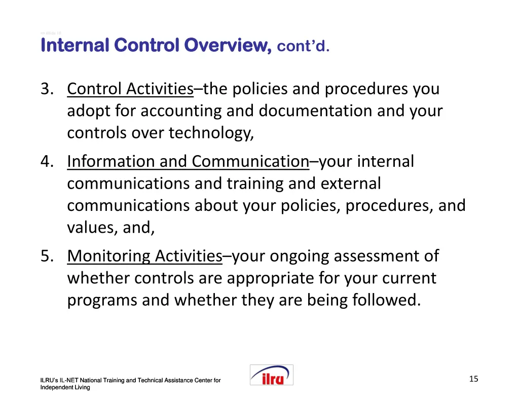slide slide 15 internal control overview internal
