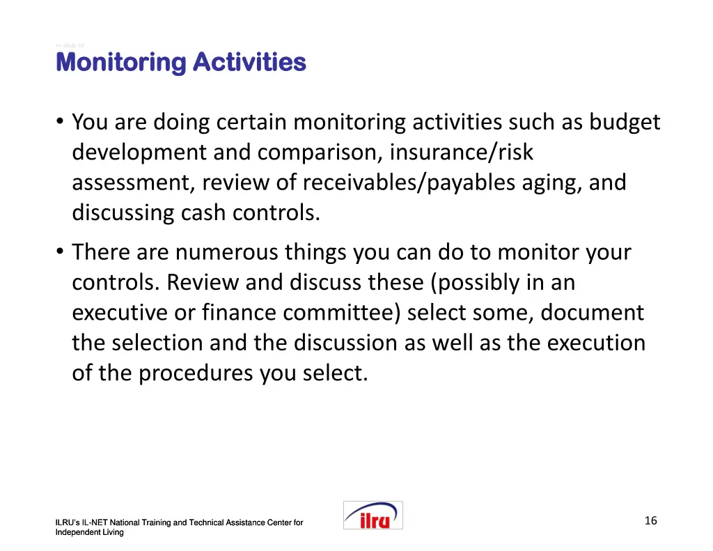 slide slide 16 monitoring activities monitoring