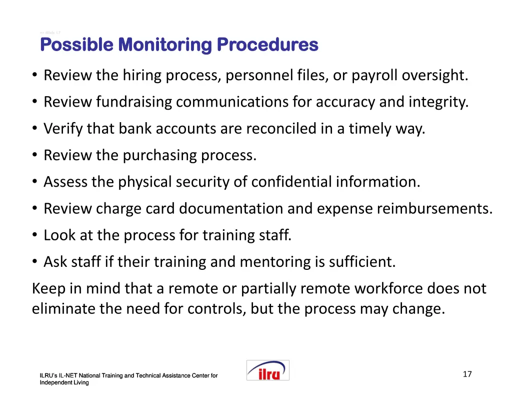 slide slide 17 possible monitoring procedures