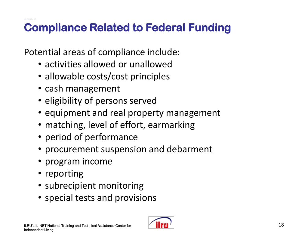 slide slide 18 compliance related to federal