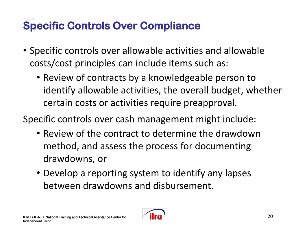 slide slide 20 specific controls over compliance