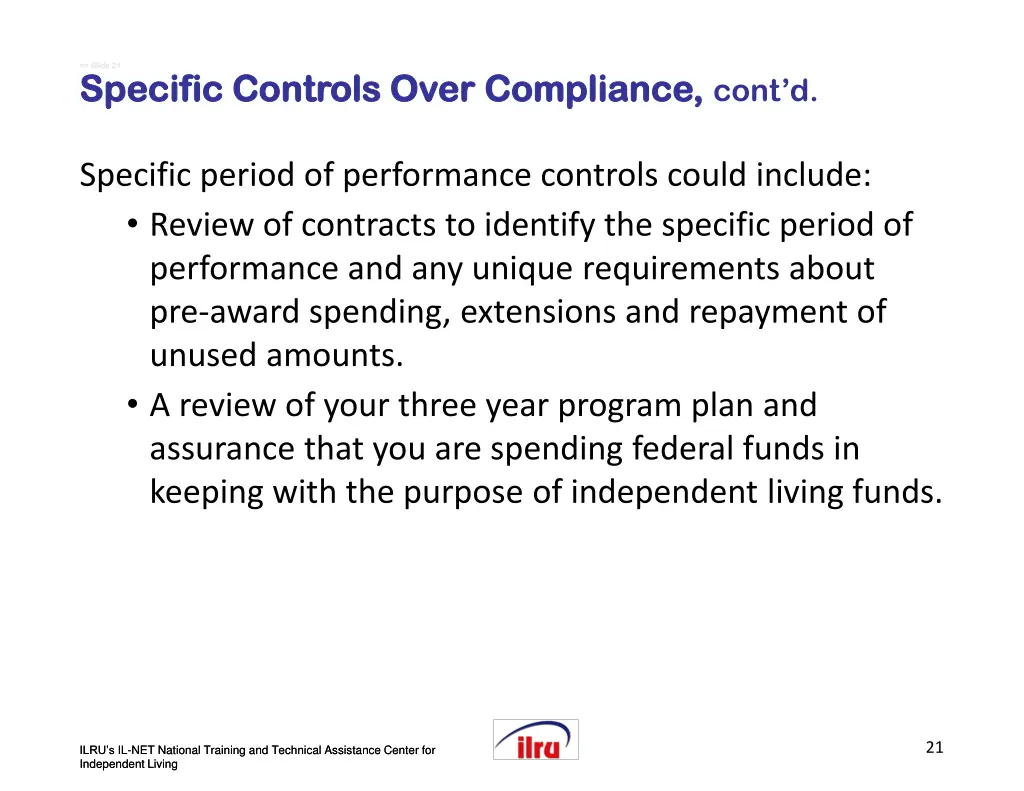 slide slide 21 specific controls over compliance
