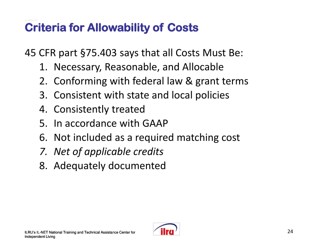 slide slide 24 criteria for allowability of costs