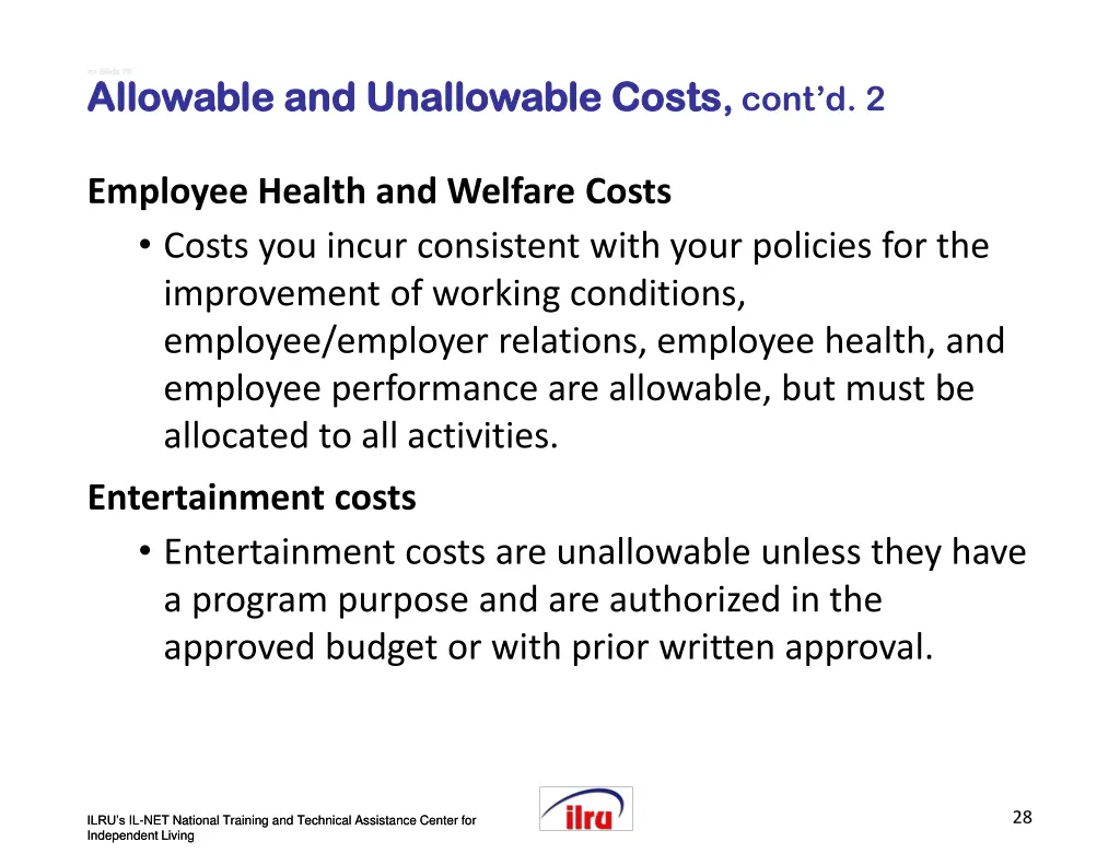 slide slide 28 allowable and unallowable costs