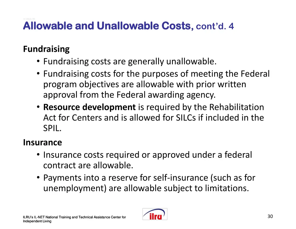 slide slide 30 allowable and unallowable costs