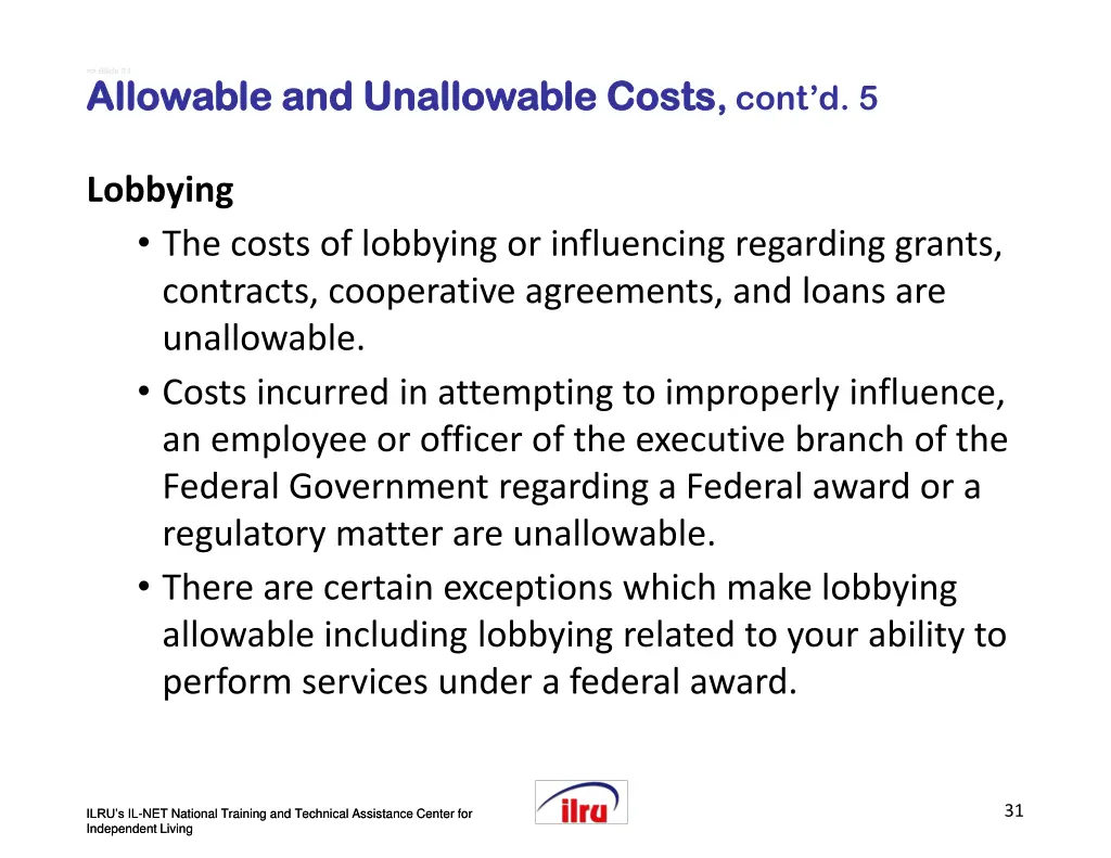 slide slide 31 allowable and unallowable costs