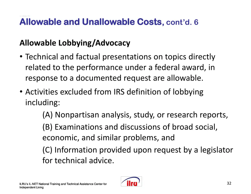slide slide 32 allowable and unallowable costs