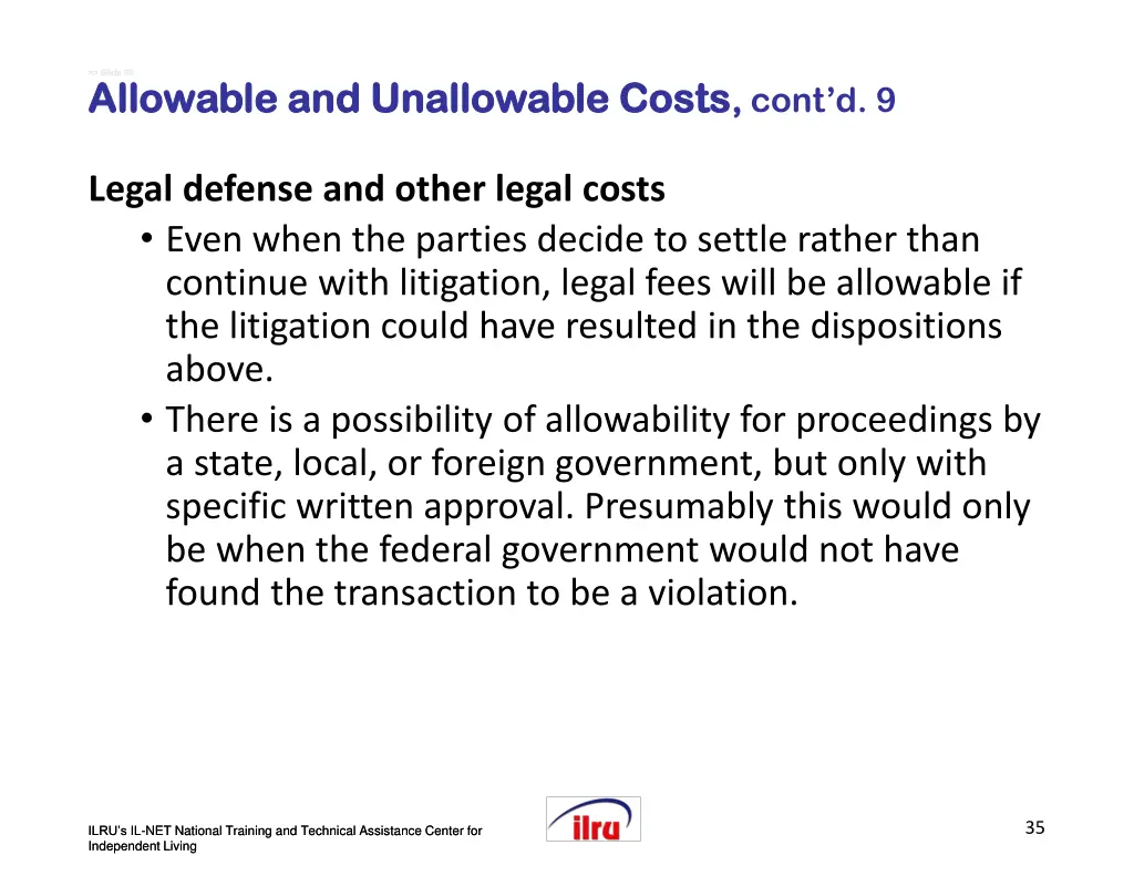 slide slide 35 allowable and unallowable costs