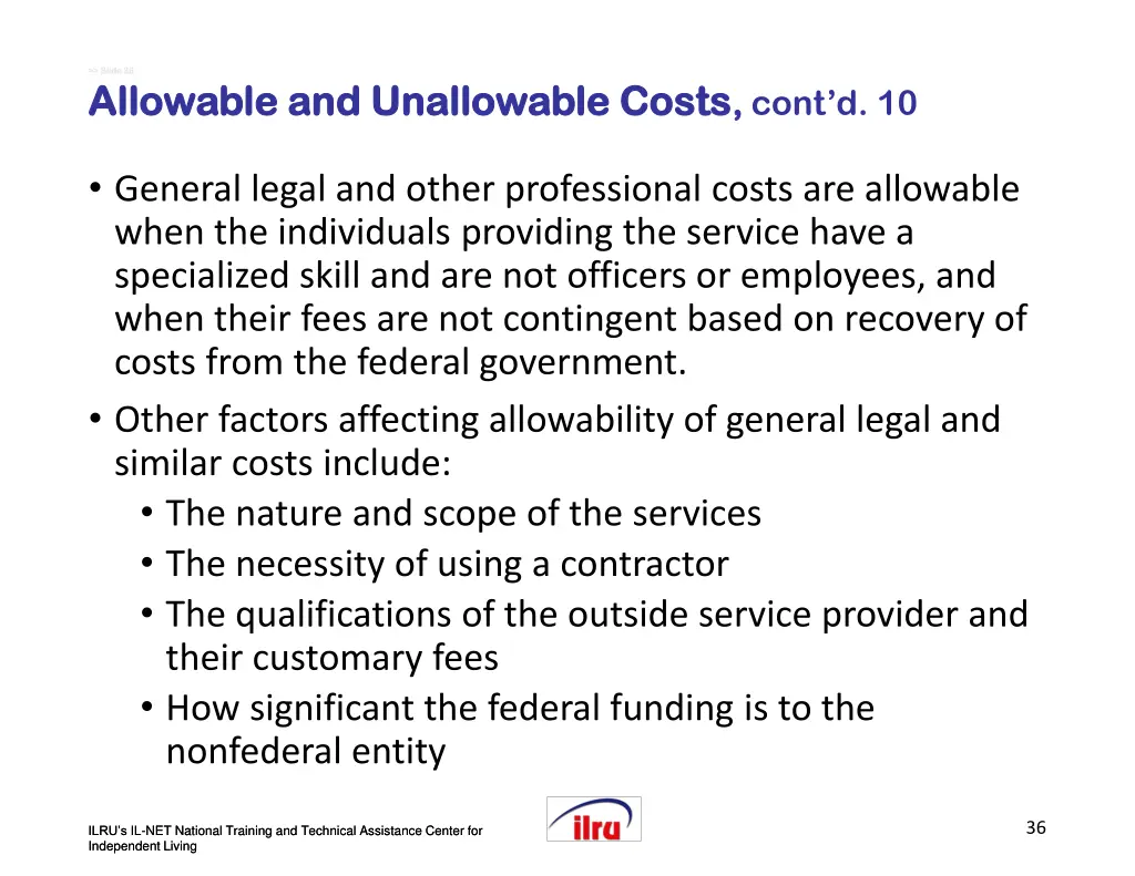 slide slide 36 allowable and unallowable costs