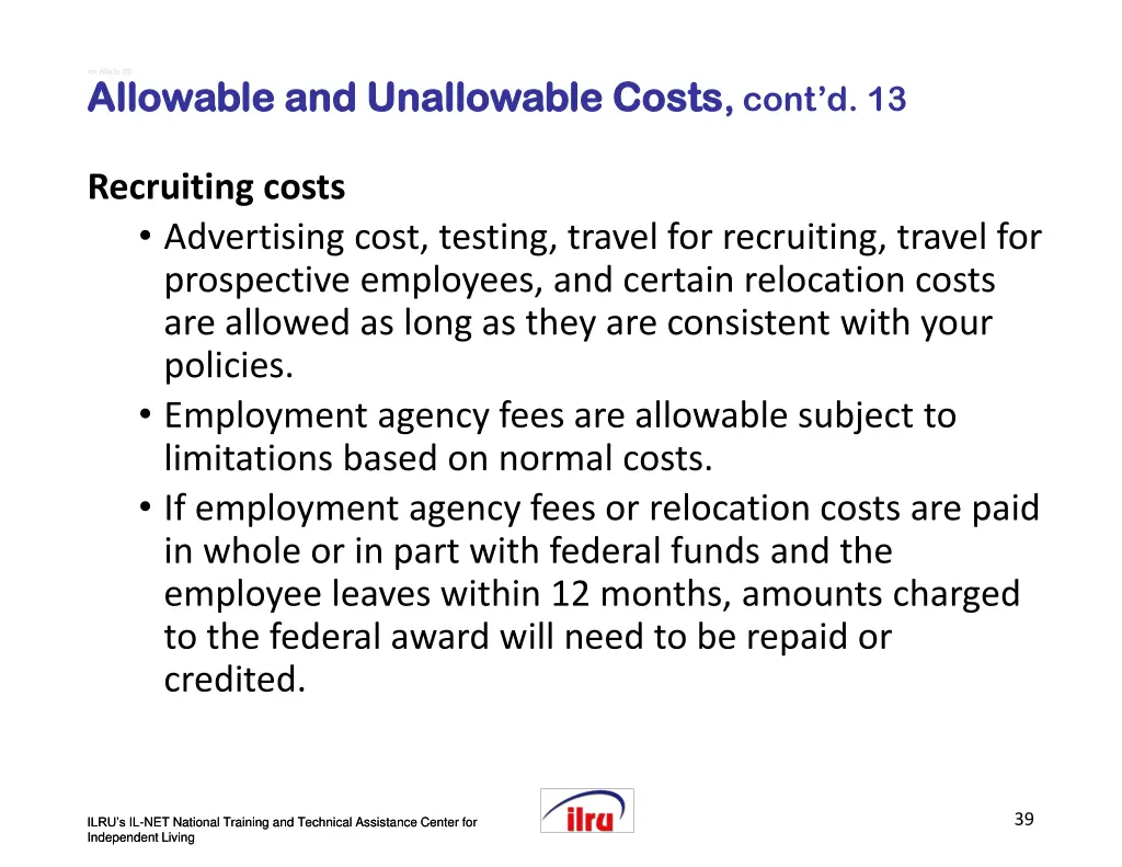 slide slide 39 allowable and unallowable costs