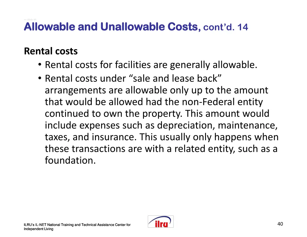 slide slide 40 allowable and unallowable costs