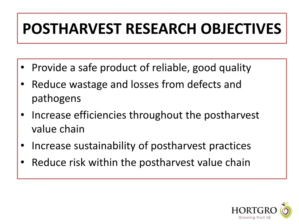 postharvest research objectives