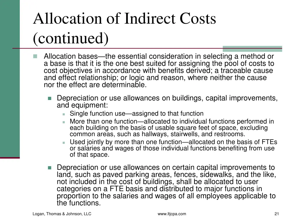 allocation of indirect costs continued 1
