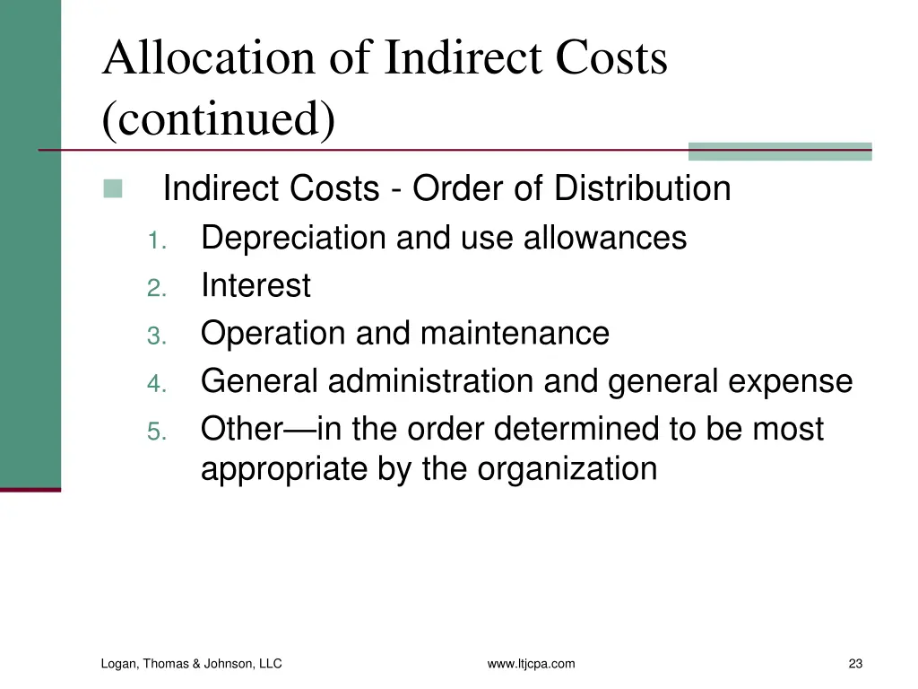 allocation of indirect costs continued 3
