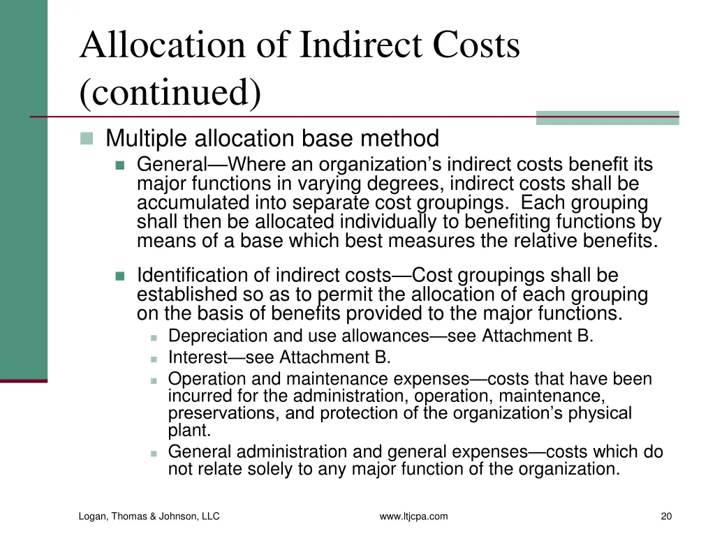allocation of indirect costs continued multiple