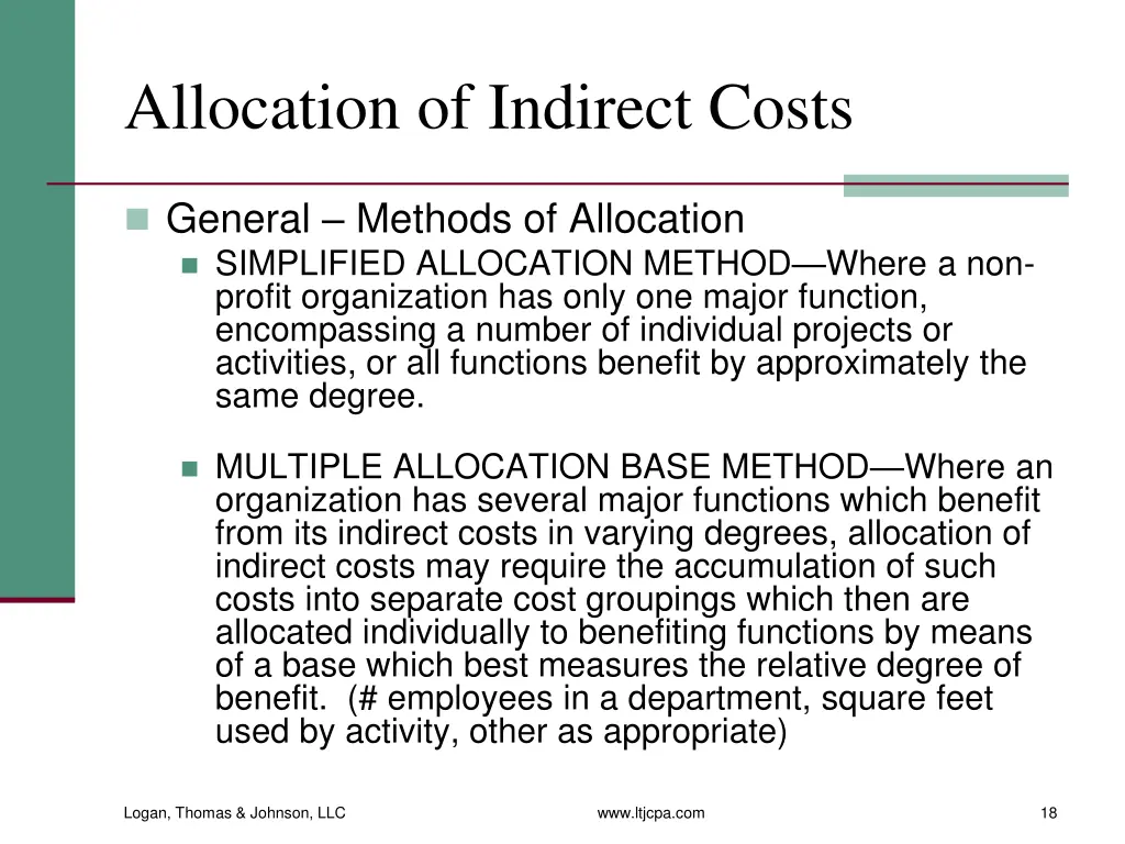 allocation of indirect costs