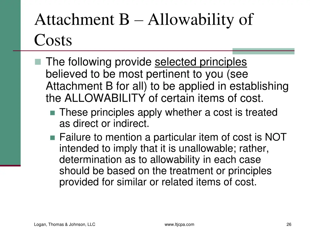 attachment b allowability of costs