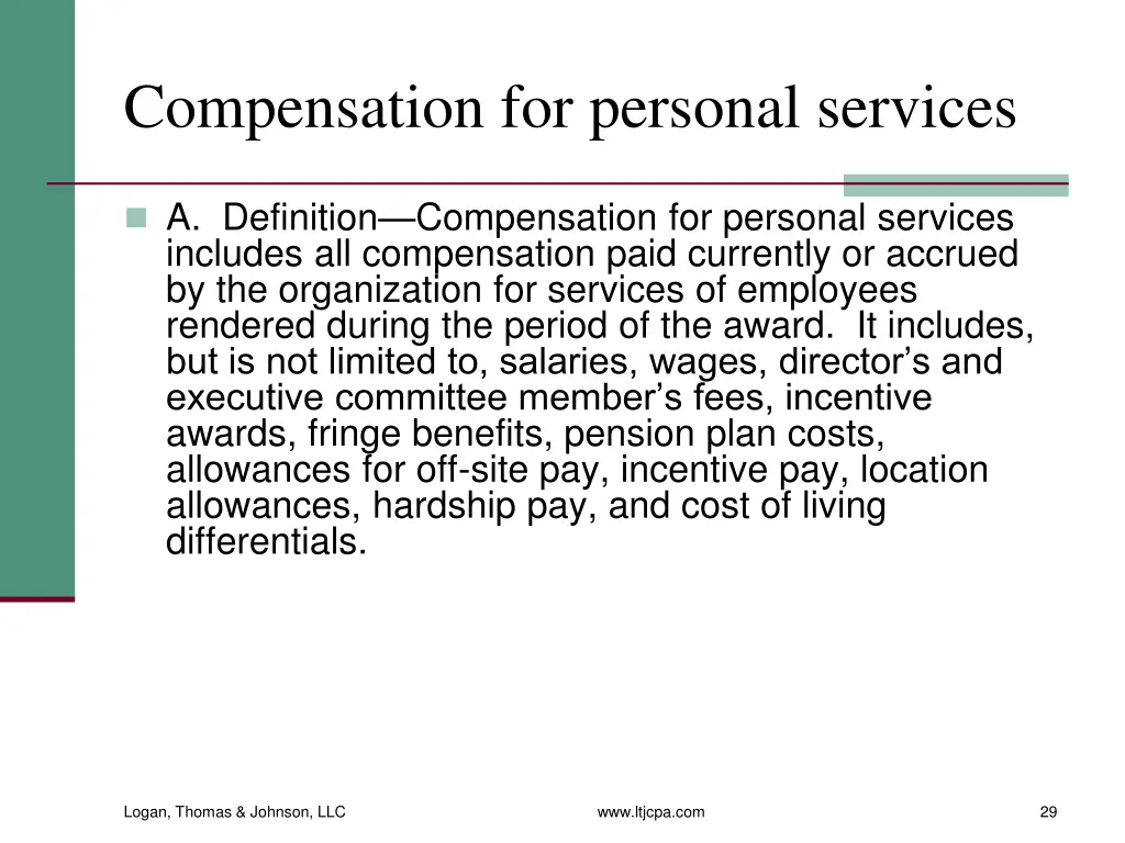 compensation for personal services