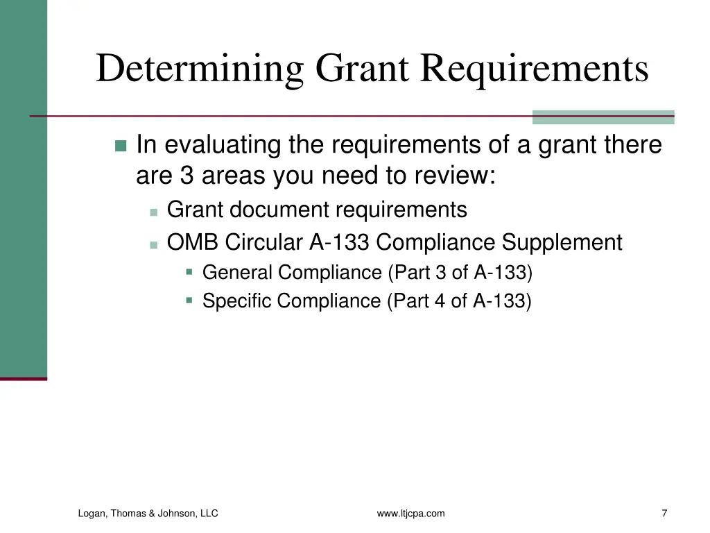 determining grant requirements