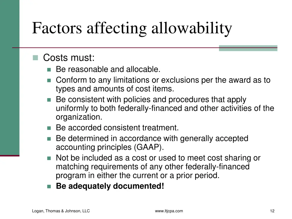 factors affecting allowability