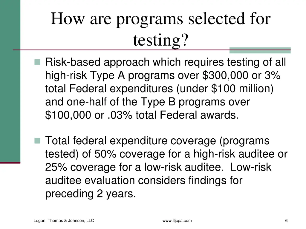how are programs selected for testing