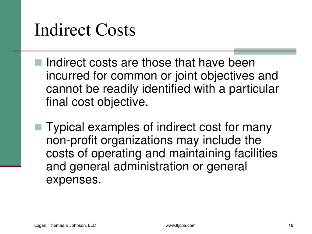 indirect costs
