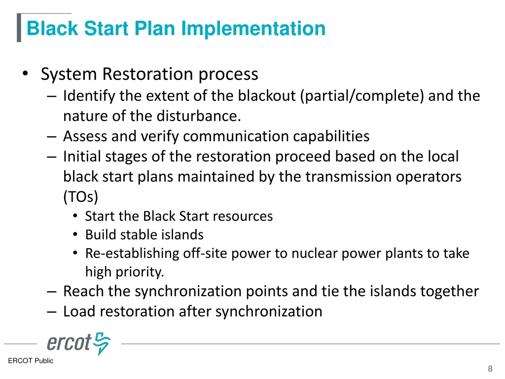 black start plan implementation