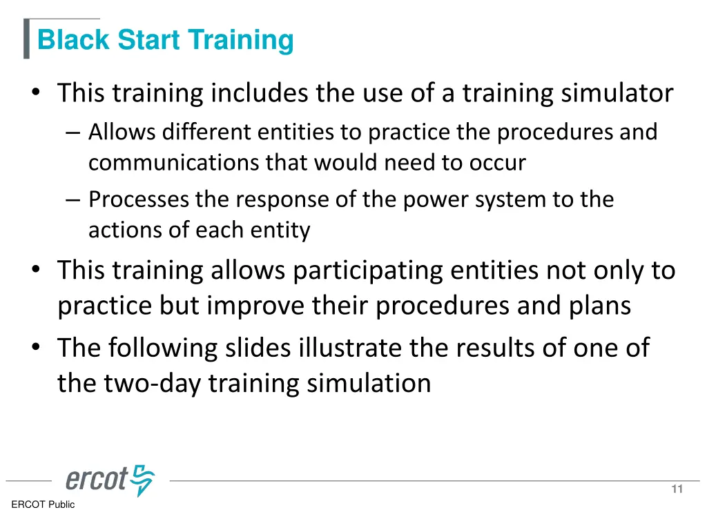 black start training