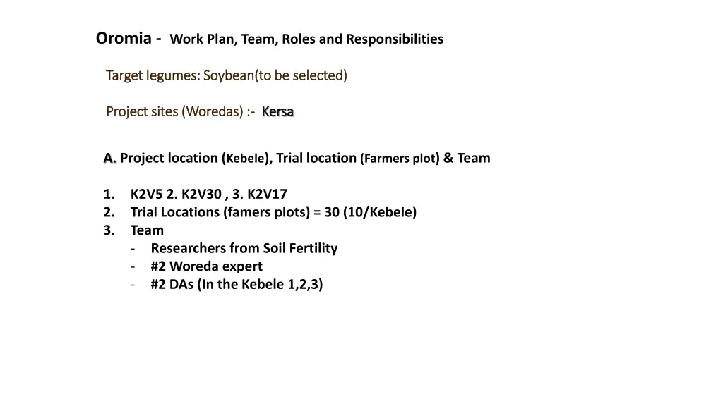 oromia work plan team roles and responsibilities