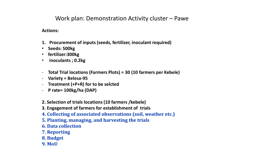 work plan demonstration activity cluster pawe 1
