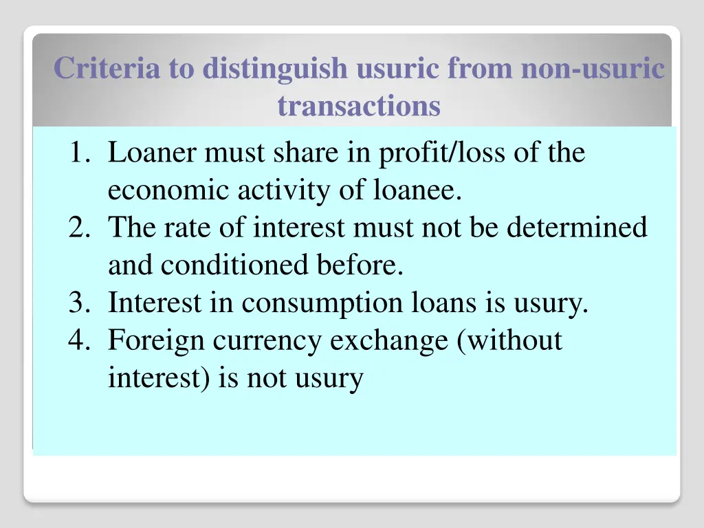 criteria to distinguish usuric from non usuric