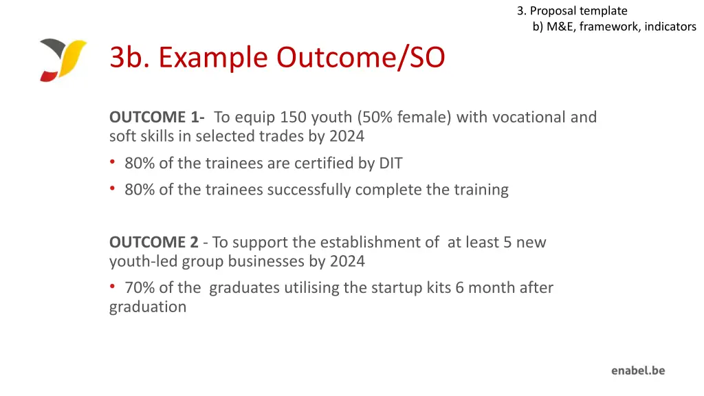 3 proposal template b m e framework indicators 4