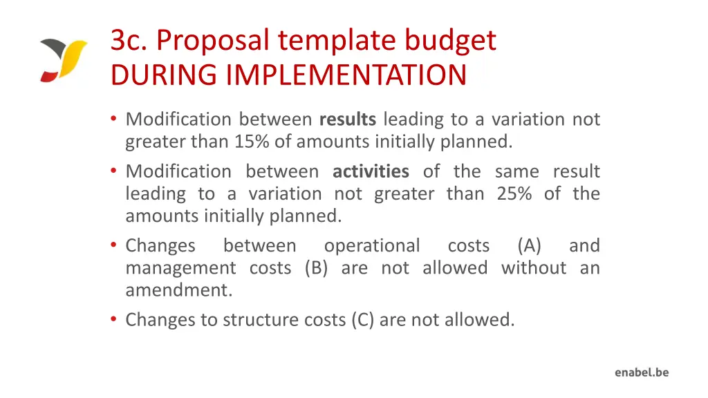 3c proposal template budget during implementation