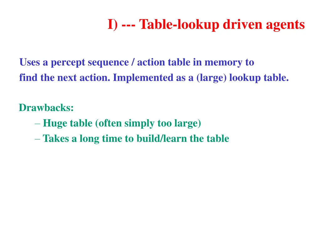 i table lookup driven agents